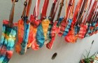 Hanging out our tie-dye bottle holders to dry…